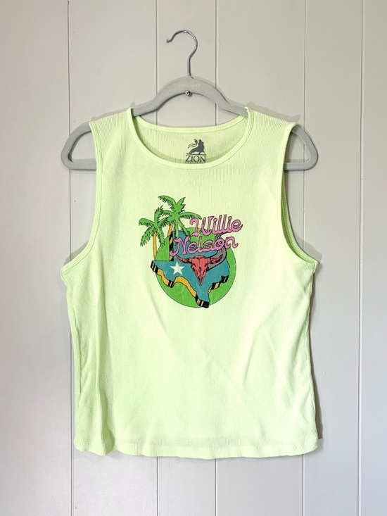 Zion Rootswear Tops - Willie Nelson Texas Skull Tank Top Festival Concert Tour Lime Green XXL